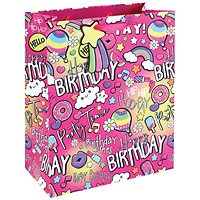 Girly Text Gift Bag Large Pink Pack of 12