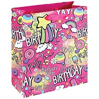 Girly Text Gift Bag Medium Pink Pack of 12