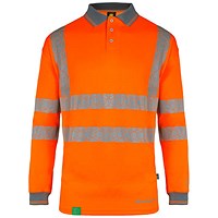 Envirowear Hi-Vis Long Sleeve Polo Shirt, Orange, 3XL