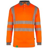 Envirowear Hi-Vis Long Sleeve Polo Shirt, Orange, Medium