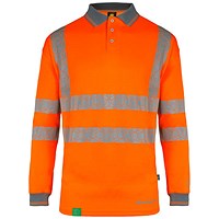 Envirowear Hi-Vis Long Sleeve Polo Shirt, Orange, Small