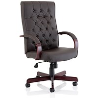 Chesterfield Executive Chair, Fixed Height Arms, Brown