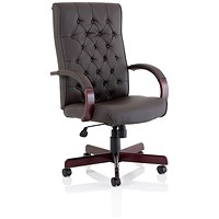 Chesterfield Executive Chair, Fixed Height Arms, Brown - Delivered Built