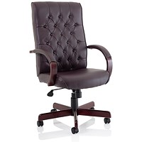 Chesterfield Leather Executive Chair, Burgundy, Assembled