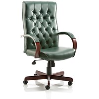 Chesterfield Leather Executive Chair, Green, Assembled