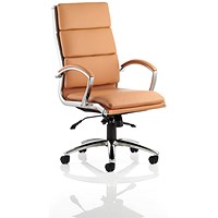 Classic High Back Executive Chair, Fixed Height Arms, Tan