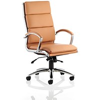 Classic High Back Executive Chair, Fixed Height Arms, Tan - Delivered Built