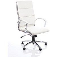 Classic High Back Executive Chair, Fixed Height Arms, White - Delivered Built