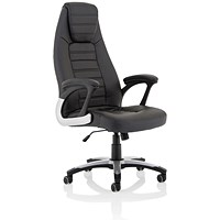 Metropolis High Back Leather Look Chair, Fixed Height Arms, Black