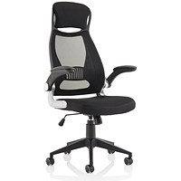 Saturn Executive Mesh Back Chair, Headrest, Folding Arms, Black