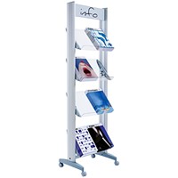 Fast Paper Mobile Literature Display, Single-Sided, 8 Compartments, Silver