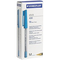 Staedtler Stick 430 Ballpoint Pen, Medium, Blue, Pack 10