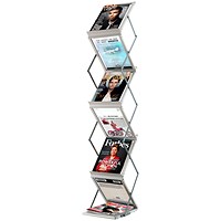 Fast Paper Folding Floor Stand, 6 x A4 Shelves, Silver