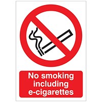 5 Star No Smoking Inc E-Cigarettes Sign Rigid Plastic A5