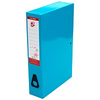 5 Star Box File, Spring Lock, 75mm Spine, Foolscap, Blue, Pack of 5
