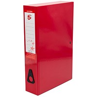 5 Star Box File, Spring Lock, 75mm Spine, Foolscap, Red, Pack of 5