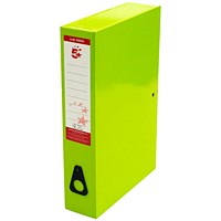 5 Star Box File, Spring Lock, 75mm Spine, Foolscap, Green, Pack of 5