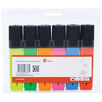 5 Star Highlighters, Assorted Colours, Pack of 6