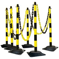 Guarda Chain Post Set with 6 Posts Ylw/Blk Rubber Base
