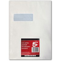 5 Star C4 Window Envelopes, Peel And Seal, 90gsm, White, Pack of 10
