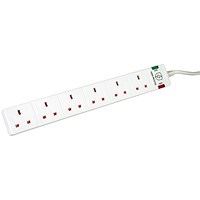 5 Star 6-Gang Surge Protection Extension Lead 2m White