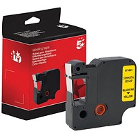 Five Star Non-OEM Replacement for Dymo 45018 Black on Yellow 12mm x 7m FS671601