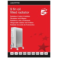 5 Star 9 Fin Oil Filled Radiator 2000W White