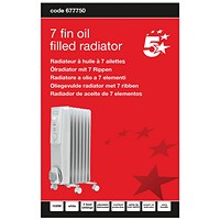 5 Star 7 Fin Oil Filled Radiator 1500W White