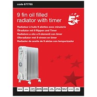 5 Star 9 Fin Oil Filled Radiator 2000W with Timer White