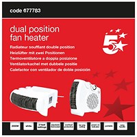5 Star Dual Position Portable Fan Heater 1000W/2000W White