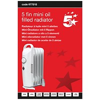 5 Star 5 Fin Mini Oil Filled Radiator 500W White