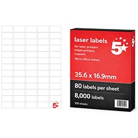 5 Star A4 Mini Sheet Labels 35.6x16.9mm White Pack of 8000 FS679505