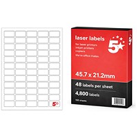 5 Star A4 Mini Sheet Labels 45.7x21.2mm Pack of 4800 FS679587