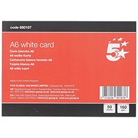 5 Star A6 White Card 160gsm Pack of 50