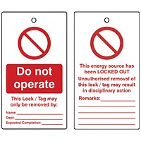5 Star Double Sided Do Not Operate Lockout Tags Pack of 10 FS712575