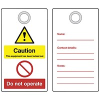 5 Star Double Sided Caution Lockout Tag with Eyelet FS712587