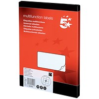 5 Star Multi-Purpose Labels, 8 Per Sheet, 105x71mm, White, 800 Labels 5 Star Multi-Purpose Labels, 8 Per Sheet, 105x71mm, White, 800 Labels