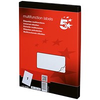 5 Star Laser and Inkjet Labels, 1 per Sheet, 297x210mm, White, 100 Labels 5 Star Laser and Inkjet Labels, 1 per Sheet, 297x210mm, White, 100 Labels