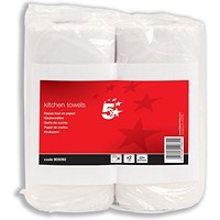 5 Star Kitchen Towels, 1-Ply, 2 Rolls of 55 Sheets