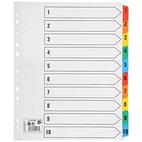 5 Star Maxi Index Dividers, Extra Wide, 1-10, Multicoloured Mylar Tabs, A4, White