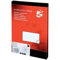 5 Star Laser and Inkjet Labels, 21 per Sheet, 70x42.4mm, White, 2100 Labels 5 Star Laser and Inkjet Labels, 21 per Sheet, 70x42.4mm, White, 2100 Labels