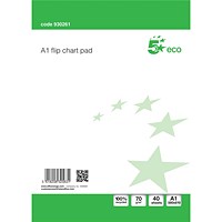5 Star Flipchart Pad, Recycled, Perforated, 40 Sheets, A1, Plain, Pack of 5 5 Star Flipchart Pad, Recycled, Perforated, 40 Sheets, A1, Plain, Pack of 5