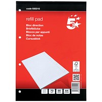 5 Star Headbound Refill Pad, A4, 70gsm, Feint Ruled, 4-Hole Punched, 80 Sheets, Pack of 10