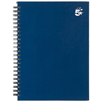 5 Star Hard Cover Wirebound Notebook, A5, Ruled, 140 Pages, Indigo, Pack of 5