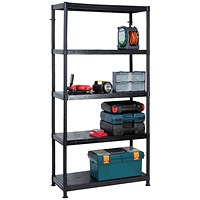 Barton 5 Tier Plastic Shelving 1840x900x400mm Black