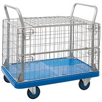 Proplaz Mesh Sided Platform Truck with Hinged Lid and Half Drop Side, 300kg Capacity