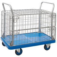 Proplaz Mesh Sided Platform Truck with Hinged Lid and Half Drop Side 300kg Capacity PPU24Y