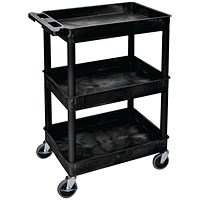 Multipurpose 3 Shelf Trolley with Uprights, Moulded Polyethylene, 150kg Capacity, Black
