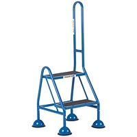 Climb-It Domed Feet Handy Step with Side Handrail, 2 Tread, Blue