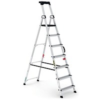 Climb-It Professional Aluminium Step Ladder with Carry Handle, 7 Tread, Silver Climb-It Professional Aluminium Step Ladder with Carry Handle, 7 Tread, Silver